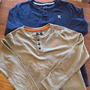 Hurley Kids' Long Sleeve Henley Shirts - Navy and Olive bundle 18/20